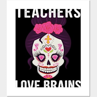 Funny Halloween for Teachers Teachers Love Brains Zombie Posters and Art